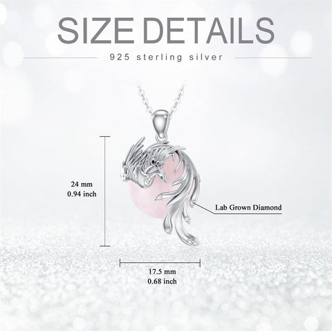 925 Silver Dragon/ Wyvern Rose Quartz Necklace Silver Phoenix Necklace Gift for Women