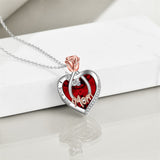 925 Sterling Silver Crystal Jewelry I Love You Mom Necklace Rose Flower Love Heart Pendant Necklace for Women