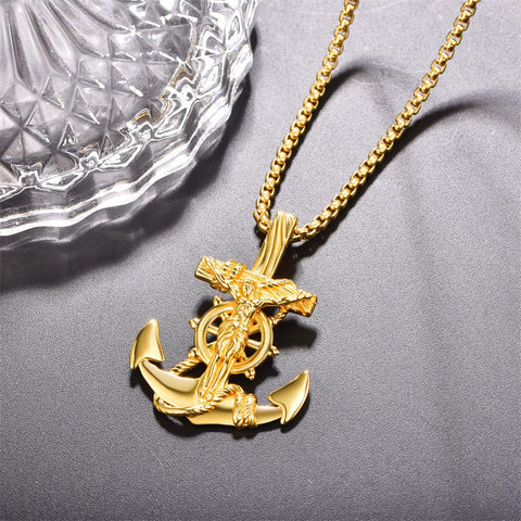 925 Sterling Silver Patron Saint Necklace  Amulet Necklace Cross Jewelry for Men with 2.5mm 22"+2" Rolo Chain