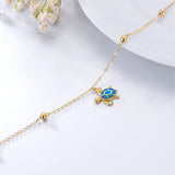 14K Gold Sea Turtle Anklet for Women  Layered Ankle Bracelet Real Gold Beach Foot Jewelry for Her