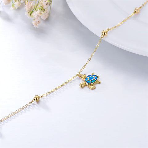 14K Gold Sea Turtle Anklet for Women  Layered Ankle Bracelet Real Gold Beach Foot Jewelry for Her