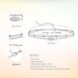 Womens Anklet 925 Sterling Silver  Layered Anklet Bracelet Dainty Beaded Chain Anklet Adjustable 11" Anklet for Women