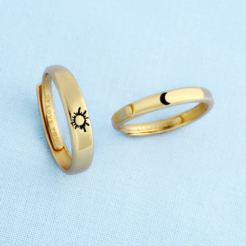 925 Silver Rings Custom Adjustable Sun and Moon Matching Rings Engraved I Love You Couples Rings Wedding