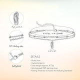 Womens Anklet 925 Sterling Silver  Layered Anklet Bracelet Dainty Beaded Chain Anklet Adjustable 11" Anklet for Women