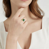 925 Sterling Silver Engagement Ring 1.5ct Double Stone Ring Emerald & Pear Cut Wedding Eternity Ring Cubic Zirconia