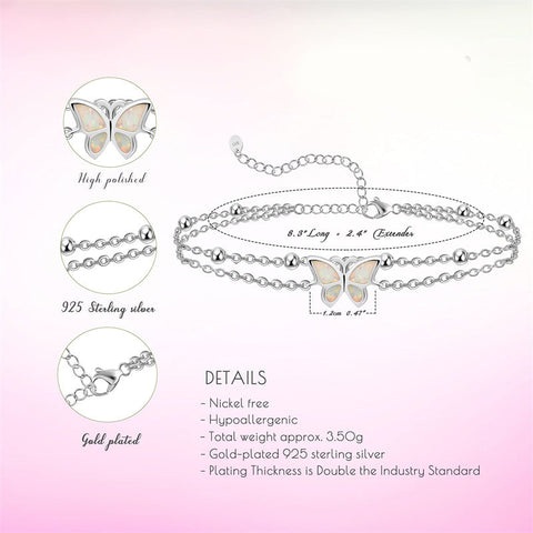 Womens Anklet 925 Sterling Silver  Layered Anklet Bracelet Dainty Beaded Chain Anklet Adjustable 11" Anklet for Women