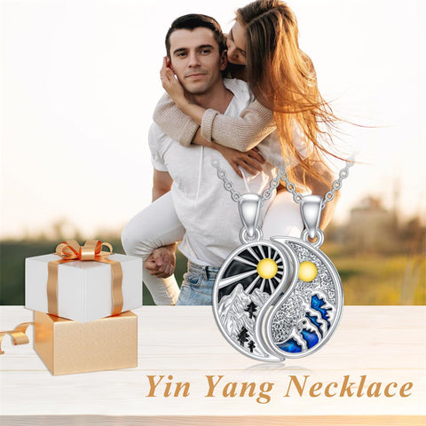 Yin Yang Couples Necklace 925 Sterling Silver Moon And Sun Matching Couples Pendant Mountain Wave BFF Jewelry Gifts