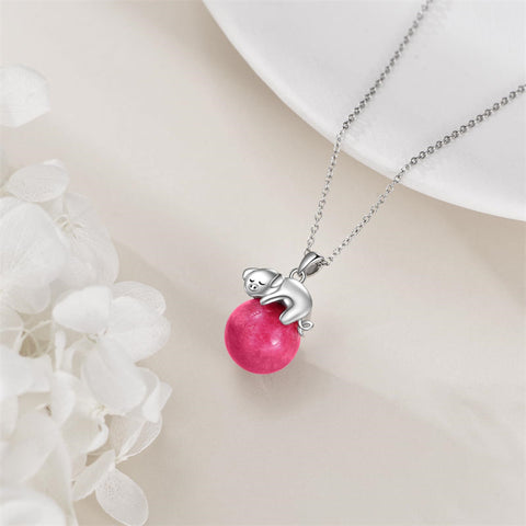 925 Sterling Silver Animal Necklace with Rose Quartz