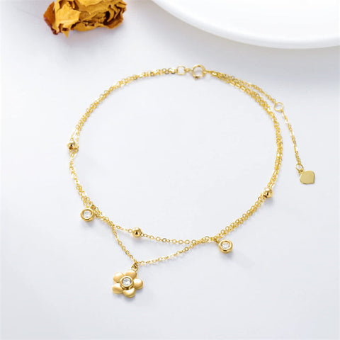 14K Gold Anklets for Women Real Gold, Flower Ankle Bracelet Ankle Jewelry Birthday/Christmas Gift for Wife Girlfriend Her 8''+2''