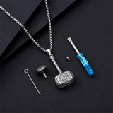Thors Hammer Necklace 925 Sterling Silver Mjolnir Urn Necklace for Ashes Viking Norse Cremation Jewelry for Men Women