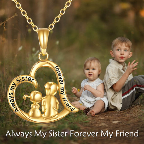 14K Gold Sister Gifts from Brother to Sister,Brother and Sister Necklace Heart Pendant Jewelry