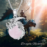 925 Silver Dragon/ Wyvern Rose Quartz Necklace Silver Phoenix Necklace Gift for Women