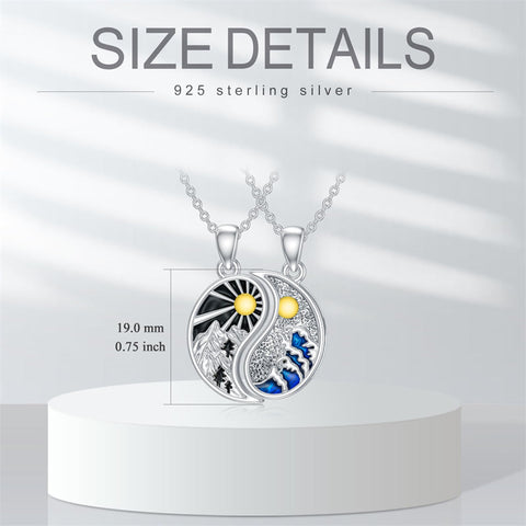 Yin Yang Couples Necklace 925 Sterling Silver Moon And Sun Matching Couples Pendant Mountain Wave BFF Jewelry Gifts