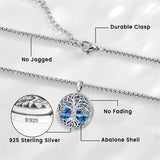 Tree of Life Locket Necklace Sterling Silver Abalone Shell Family Tree of Life Jewelry for Women Men( can hold 1 photo)