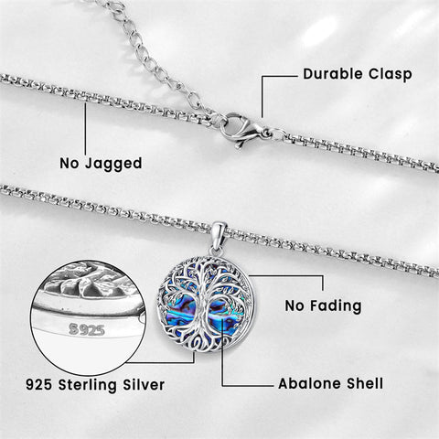 Tree of Life Locket Necklace Sterling Silver Abalone Shell Family Tree of Life Jewelry for Women Men( can hold 1 photo)