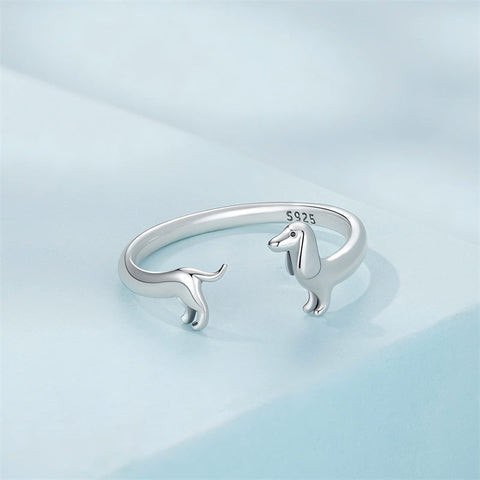 925 Sterling Silver Dachshund Open Rings Puppy Dog Adjustable Rings for Women Animal Stacking Rings