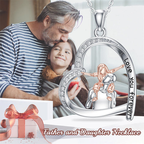 925 Sterling Silver Father Daughter Heart Pendant Necklace from Dad I Love You Forever Jewelry