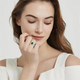 925 Sterling Silver Engagement Ring 1.5ct Double Stone Ring Emerald & Pear Cut Wedding Eternity Ring Cubic Zirconia