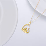 14K Solid Gold Cat Necklace for Women Cat Lover Gift Eternal Love Heart Necklace for Wife Girlfriend and Mom