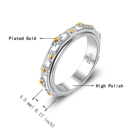 Anxiety Spinner Rings Sunflower Fidget Ring Rose Flower Ring Sterling Silver ADHD Stress Relieving Ring