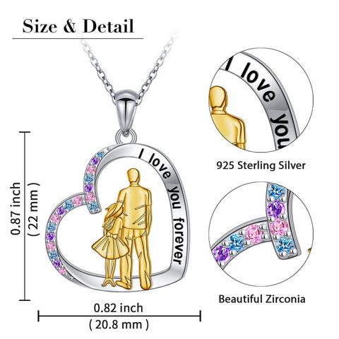 925 Sterling Silver Father Daughter Necklace Heart Pendant Necklace Father Daughter gifts for Women