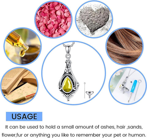 Urn Necklace for Ashes 925 Sterling Silver with Birthstone Cremation Jewelry Memorial Jewelry Funnel Filler