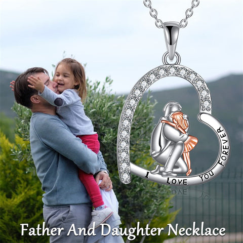 925 Sterling Silver Father Daughter Heart Pendant Necklace from Dad I Love You Forever Jewelry