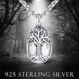 925 Sterling Silver Tree of Life Cremation Jewelry  Urn Necklace for Ashes for Men with 2.5mm 22"+2" Rolo Chain