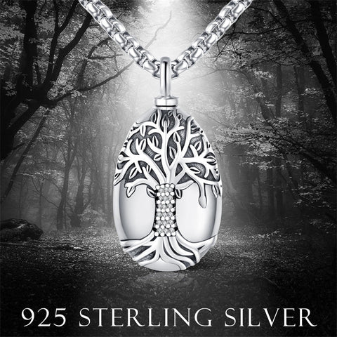 925 Sterling Silver Tree of Life Cremation Jewelry  Urn Necklace for Ashes for Men with 2.5mm 22"+2" Rolo Chain