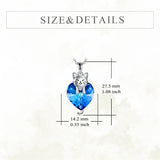 Animal Cat Necklace with Cystral Heart Sterling Silver Necklace for Girl Women