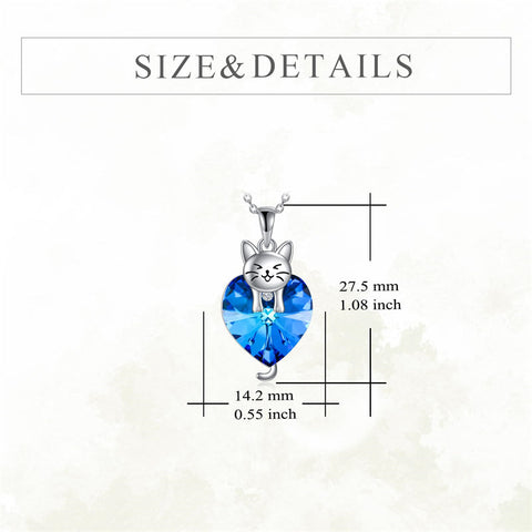 Animal Cat Necklace with Cystral Heart Sterling Silver Necklace for Girl Women