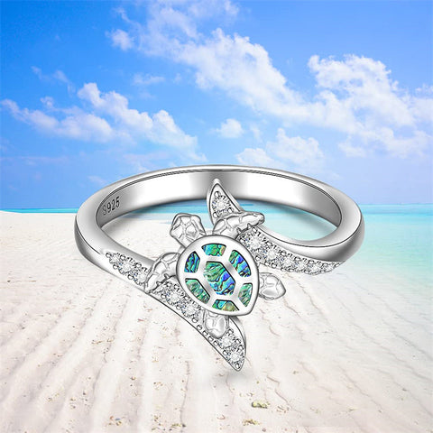 Turtle Ring Sea Turtle Abalone Shell Ocean Wave Rings for Women Sterling Silver Animal Good Luck Mothers Day Gifts